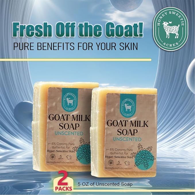 Honey Sweetie Acres 2-Pack Unscented Goat Milk Soap - Handmade 5 oz Bar, Made with Natural Ingredients, Moisturizing & Gentle, Made in the USA