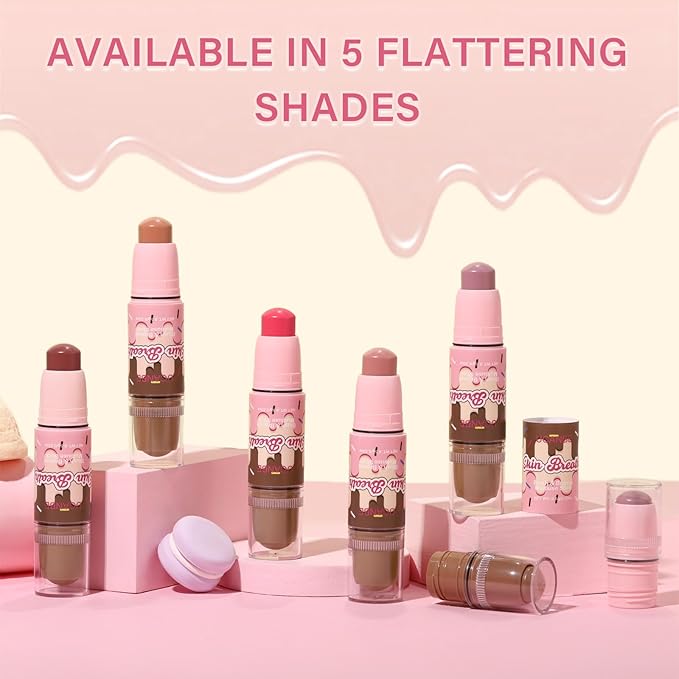 UCANBE Skin Breath Blush & Bronzer Multiuse Stick, 2-in-1 Creamy Face Cheeks Contour Makeup Stick for Natural Radiant Finish Look, Vegan & Cruelty-Free, Travel-Friendly (02 Pink Rose)