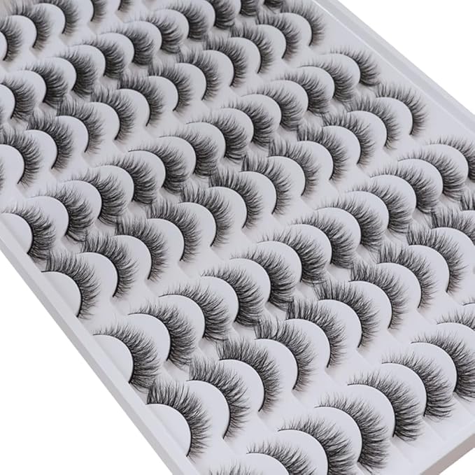 Azenlo False Eyelashes 48 Pairs Faux Mink Lashes 14mm Wispy Lashes 3D Fluffy Cat Eye Lashes Pack Bulk Wholesale Strip Lashes(style 48-019)