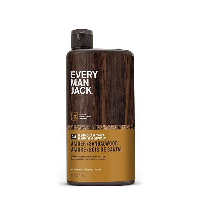 Every Man Jack 2-in-1 Shampoo + Conditioner for Men - Amber + Sandalwood | Nourishing For All Hair Types, Naturally Derived, Cruelty-Free | Cleanse + Moisturize | 24oz -1 Bottle