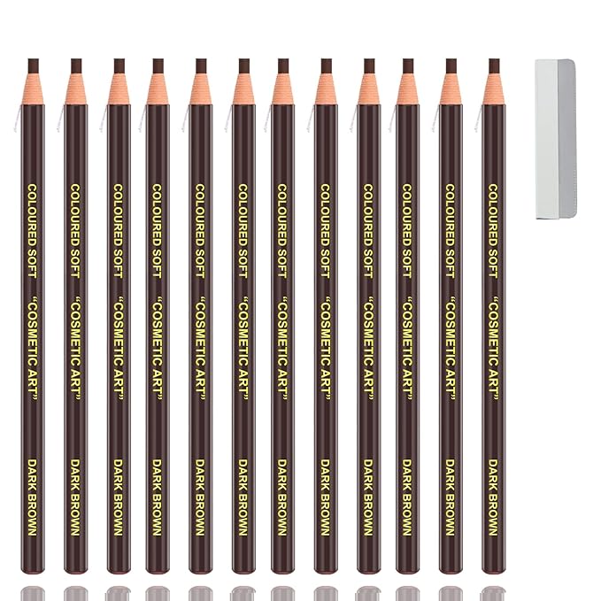 12 Pcs Dark Brown Eyebrow Pencils for Women with Sharpener Waterproof and Sweat-Proof Eyebrow Pen Long-Lasting Eyeliner Pencil Create a Natural Eye Brow Makeup