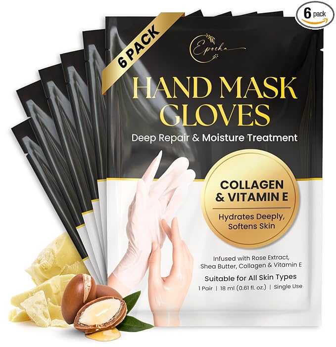 Epocha Hand Mask for Dry Cracked Hands Pack of 6 Pairs – Peeling Treatment with Shea Butter to Remove Dead Skin | Hand Moisturizing Gloves for Skin Relief, Soft and Smooth Hands