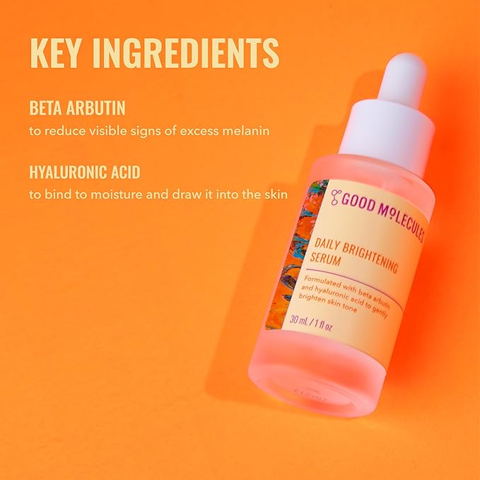 Good Molecules Daily Brightening Serum with Beta Arbutin 3% & Hyaluronic Acid – Brightening Serum for Dark Spots & Uneven Tone, Face Skincare, 1 fl oz (30 ml)