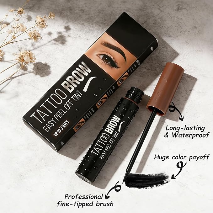 2Pcs Tatoo Eyebrow Gel Peel Off,Long-lasting Eyebrow Tint Peel Off,Waterproof Eye Brow Tint,For Fuller & Defined Looking Brows（01 Natural Black）