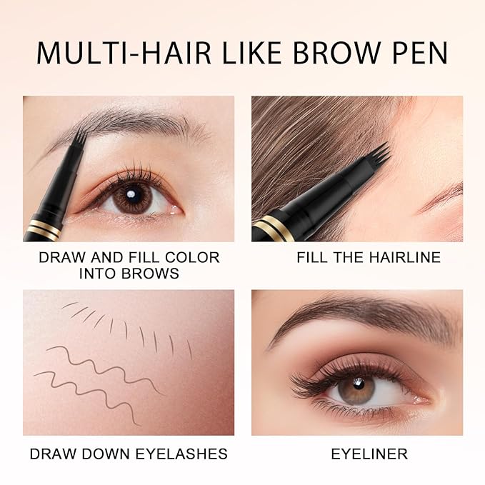 Eyebrow Pen, 2-in-1 Waterproof Eyebrow Pencil with 4 Tip Microblading Brow Pen and Ultra-Precise Brow Pencil, with Dual-ended Eyebrow Brush, Eyebrow Makeup for Natural Looking - Grey