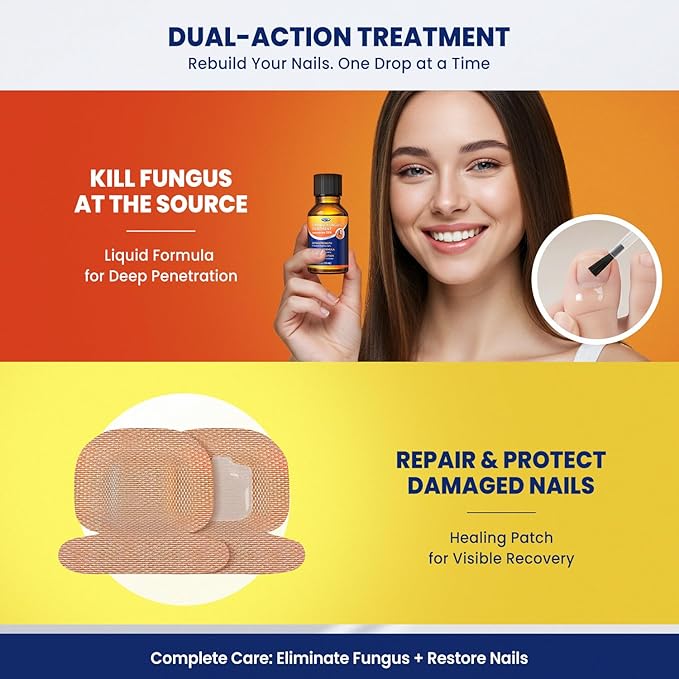 Toenail Treatment Extra Strength: Dual Action Nail Repair Kit for Thick, Brittle or Discolored Nails - 30 ml Nail Repair Gel with 25% Undecylenic Acid - (Medium) 32 Nail Patches