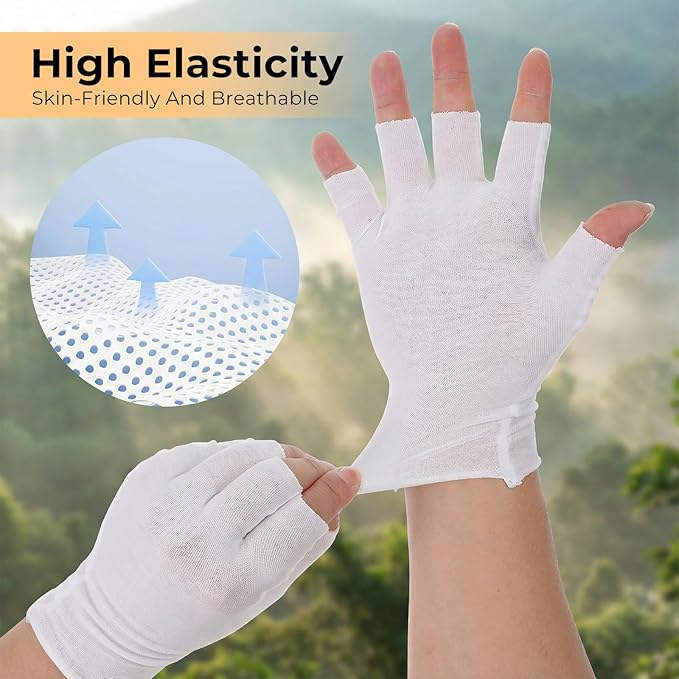 Cotton Fingerless Gloves, 5 Pairs White Cotton Gloves for Dry Hands 5 Open Fingertips Soft Moisturizing Gloves for Adults Eczema, Skin Treatment, Hand Spa, Overnight Hydration