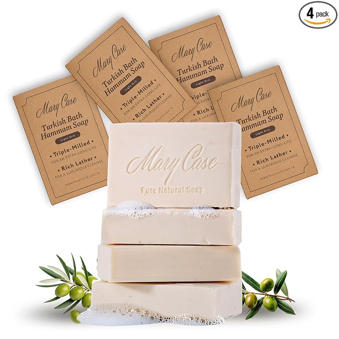 Mary Case Turkish Hammam Bar Soap Set of 4 | Traditional Bath Soap with Premium Olive Oil | Natural Bath Soap Bars for Men & Women | Softening, Purifying & Deeply Cleansing Skin