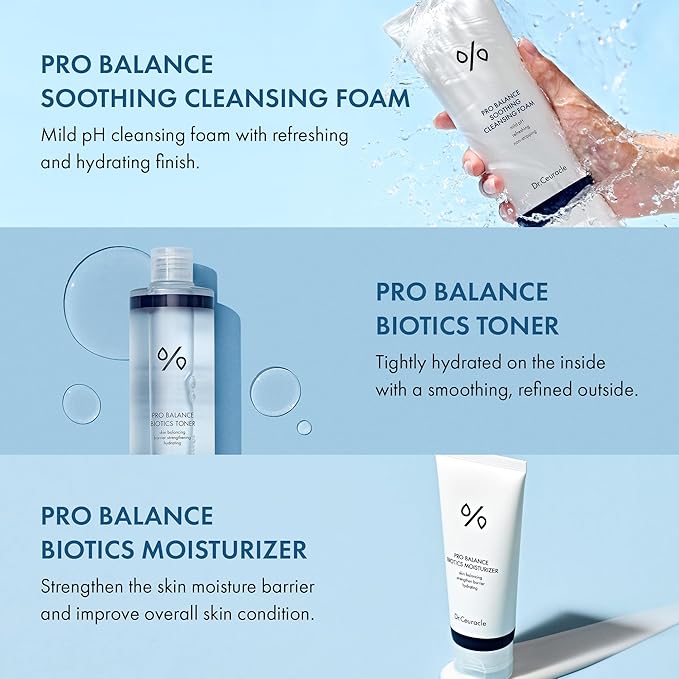 Dr.Ceuracle Pro Balance Moisture Barrier Set - Moisturizing pH Balanced Korean Skincare Gift Set included Cleansing Foam, Toner, Cream