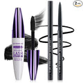 Black Mascara and Eyeliner Set,Natural Curling Black Mascara for Eyelashes,Volumizing Lengthening máscara de pestañas Waterproof,5D Colored Eye Makeup