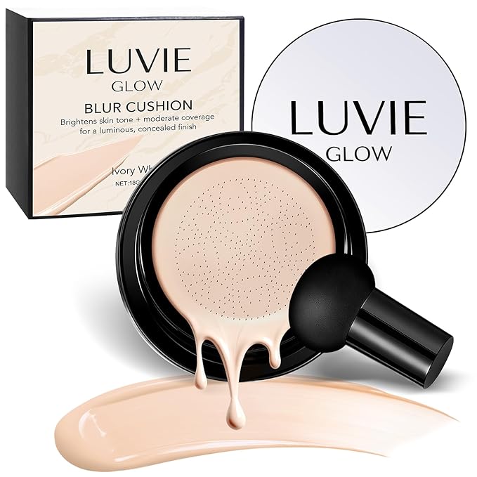 Ideal for Light/Medium Complexions-Hush Makeup Foundation, Mushroom Head Air Cushion CC Cream - BB Cream Foundation for Older Women (lvory white)