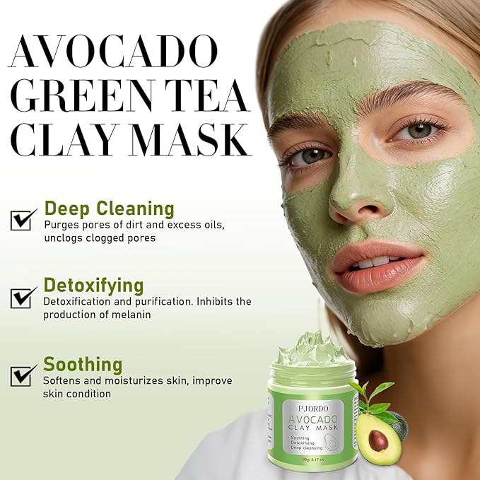 Pjordo 4 Pcs Clay Mask for Face(360g in Total), Turmeric Vitamin C, Dead Sea Mud, Green Tea Avocado, Rose, Face Masks Skincare for Pore Cleansing, Facial Masks for Women Skin Care, 3.17 Oz Each
