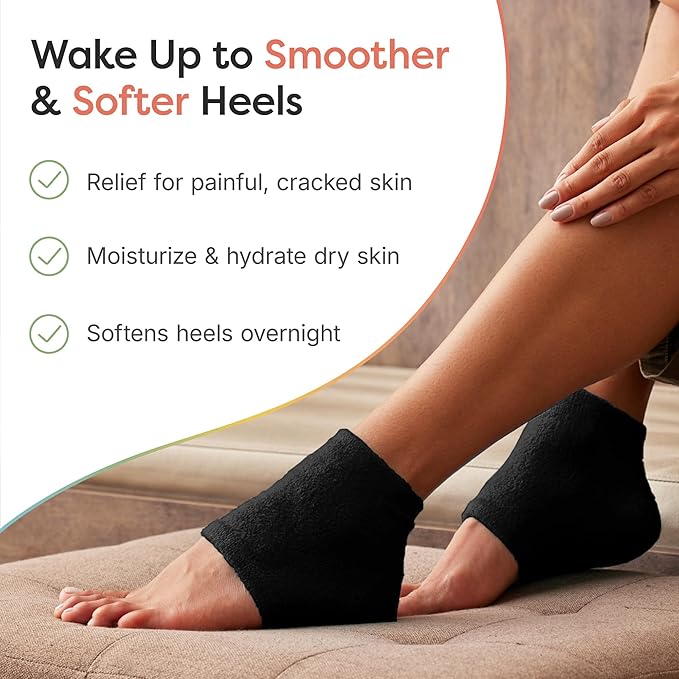 ZenToes Moisturizing Socks for Cracked Heel Treatment, Vitamin E, Olive Oil and Jojoba Oil Infused Heel Socks, Spa Gifts for Women, Mothers Day Gifts (Fuzzy Black, Wide Width)