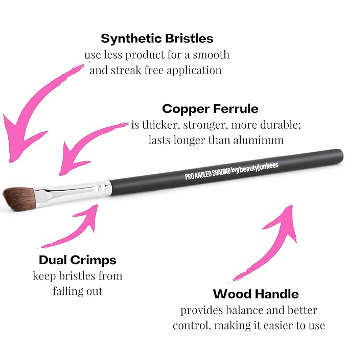 Angled Eyeshadow Brush Eyeshadow Blending Brush - Beauty Junkees Pro Angled Shading Eye Shadow Brush for Brow Bone Highlighter, Concealer, Crease, Inner Eyes, Corner, Nose Contour Makeup