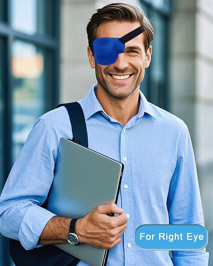 Eye Patches for Adults and Kids, 2 Pcs 3D Eye Patch Adjustable Medical Eyepatch for Lazy Eye Amblyopia Strabismus and After Surgery for Right Eye Blue