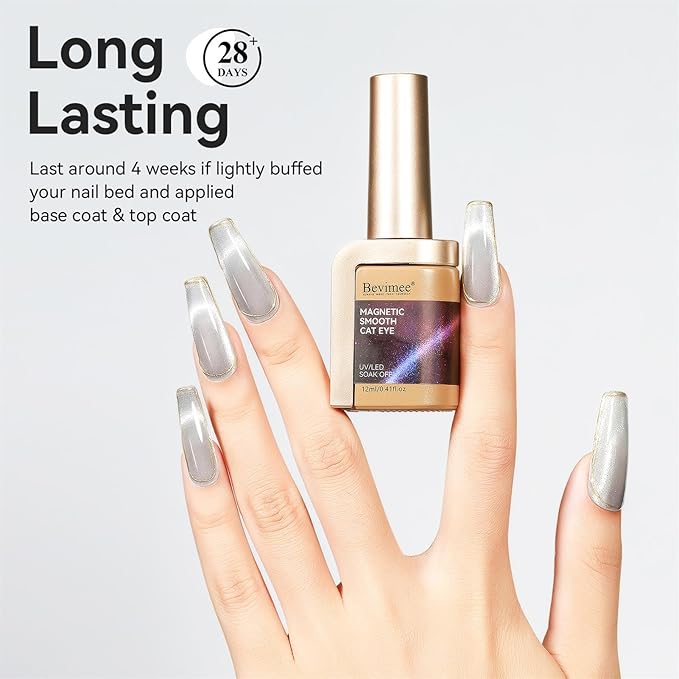 Cat Eye Gel Nail Polish, Silver Glitter Magnetic Nail Polish Smoothie with Magnet Stick, Holographic Shimmer Cateye Effect, UV Velvet Nail Art Manicure Salon DIY Home, 12ML