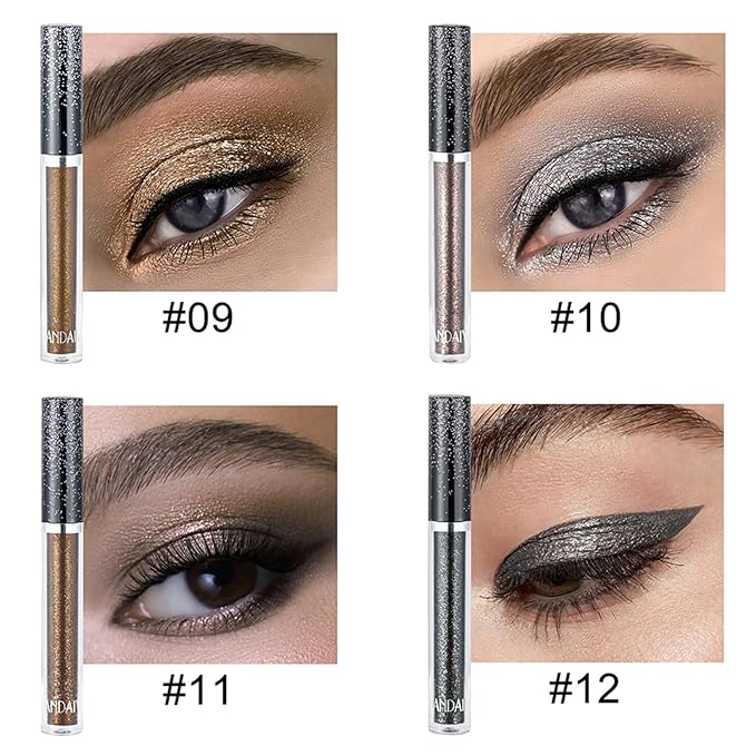 Glitter-Eyeshadows, Liquid Eyeshadows, Long-lasting Metals-Gloss-Sparkling Silver, Gold High-pigmented Colorful Glitter-Eye-Shadows(02#Gold)