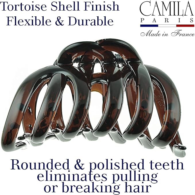 Camila Paris AD718 Octopus French Claw Clips for Women – Large 3.5 Inch Hair Clips for Thick Hair, Long Curly Wavy Hair, XL Strong No-Slip Grip, Cellulose Acetate, Made in France