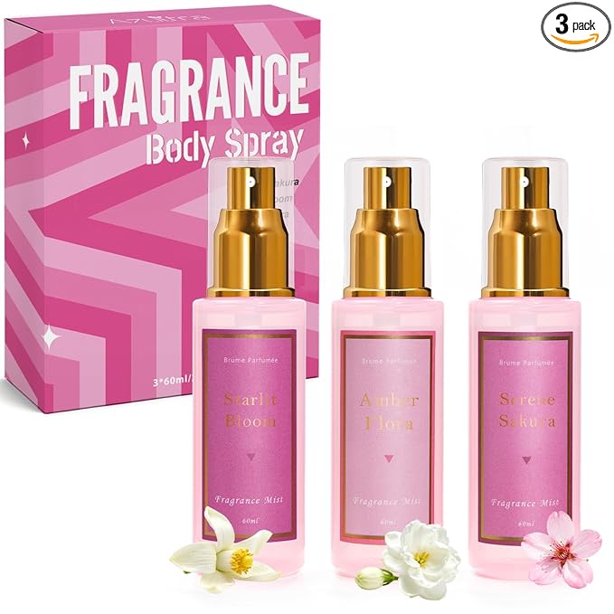Azulfra Body Spray for Women 3 Pack, Body Fragrance Mist Gift Set, Travel Size, Each 2 Fl.oz