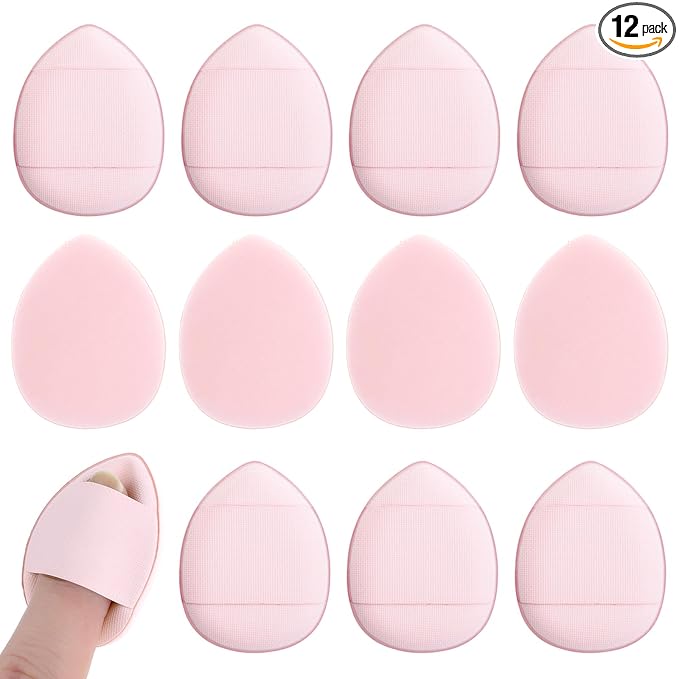 Giantree 12 Pcs Mini Finger Powder Puff, Mini Makeup Puff, Drop-Shaped Makeup Sponges, Soft Makeup Puff Setting Sponge Foundation Cosmetic Finger Puff for Women, Girls Makeup Setting Wet and Dry(Pink)
