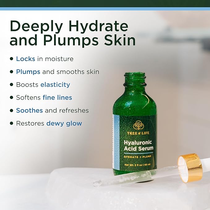 Tree of Life Hyaluronic Acid Serum For Face - Deep Hydration for Dry, Dehydrated, & Sensitive Skin - Dermatologist Tested - Moisturizing Treatment for Smooth Skin, 2 Fl Oz