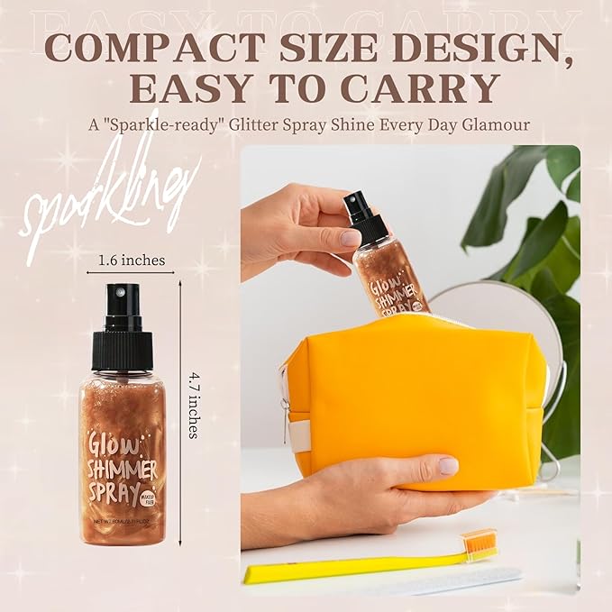 Body Glitter Spray, Body Shimmer Spray Quick Drying Body Glow Shimmer Long-Lasting Shiny Glitter Spray for Women Men for Party, Concert 2.6 Fl Oz. (Dark Brown)