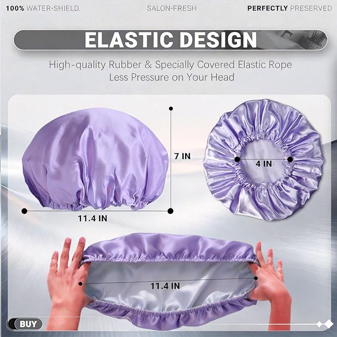Smilco 4 Pack Shower Caps for Women, Reusable Waterproof Double Layer Bath Cap, Large EVA Elastic Hair Cover for Shower, Fits Long Hair & Braids, for Spa & Home