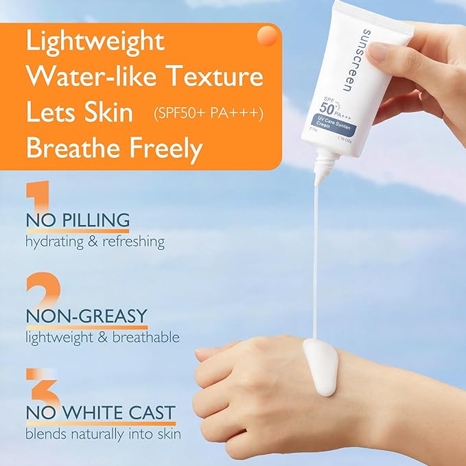 Lightweight SPF 50 Sunscreen Lotion, Broad Spectrum UVA/UVB Protection, Hypoallergenic Fast Absorbing Non-Greasy Sun Cream with Mild Delicate Scent, Daily Outdoor Beach Driving Sun Care for Women
