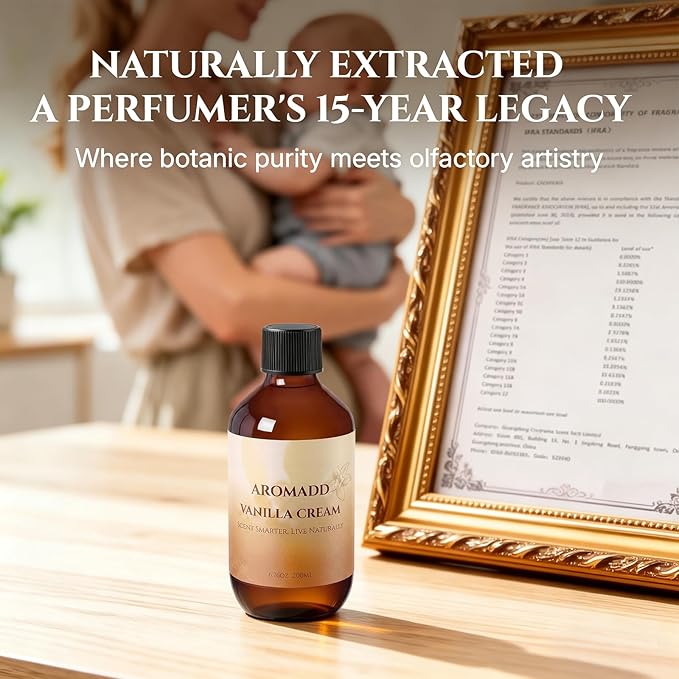 AROMADD Vanilla Cream Diffuser Oil, Warm Vanilla & Caramel Scent, Soft Sweet & Cozy Aroma, Long Lasting Fragrance Oil for Waterless Diffusers & Home Fragrance, 6.76 Fl Oz (200ml)