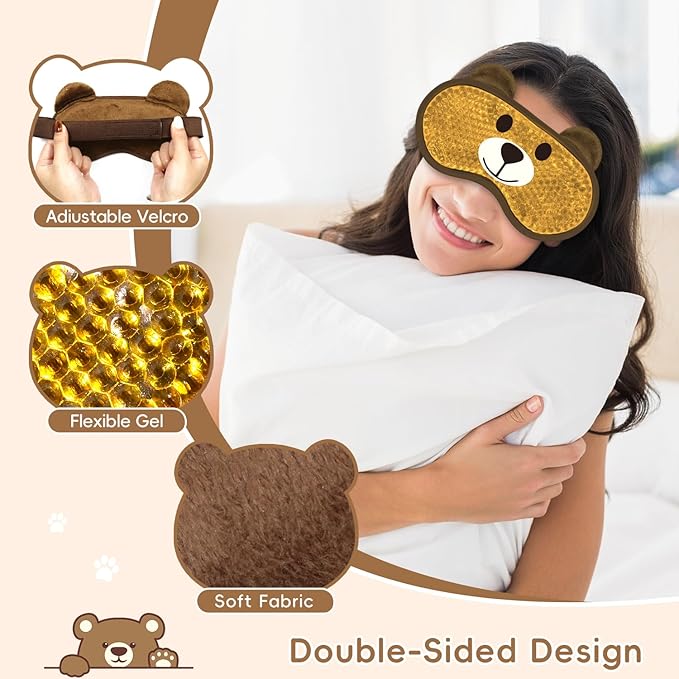 my novel things Cooling Eye Mask and Sleep Mask Eye Cover Girls Boys Birthday Cute Teens Woman, Cold Warm Eye Compress for Dry Eyes Spa at Home Travel Plush Blindfold Sleeping Unicorn Bear Cat Brown