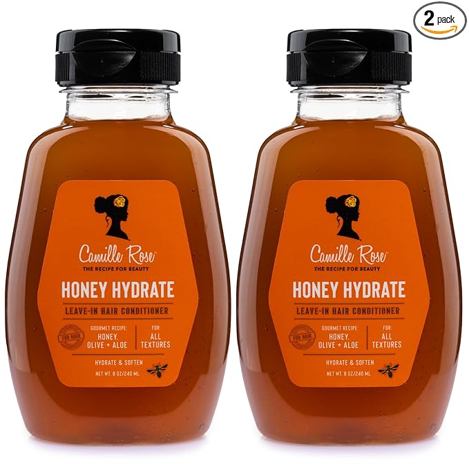 Camille Rose Leave-In Conditioner, Honey Hydrate 2-Pack – Deep Conditioning for All Textures, Low-Porosity Hair, Dry Locs and Braids, Frizz Control, 8 Fl Oz