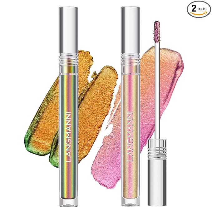 Metallic Liquid Chameleon Eyeshadow, Multi-Dimensional Eye Looks, Long-lasting Holographic Glitter Multichrome Eyeshadows Makeup (#Ember+#GX002)
