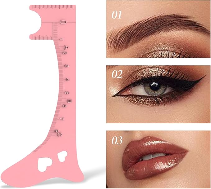 Silicone Eyebrow Stencil Ruler 4in1 Reusable Eyebrow Template for Brow Stamp Eyeliner Beginners Friendly Eye Makeup Eyelash Guide Tool (Pink)
