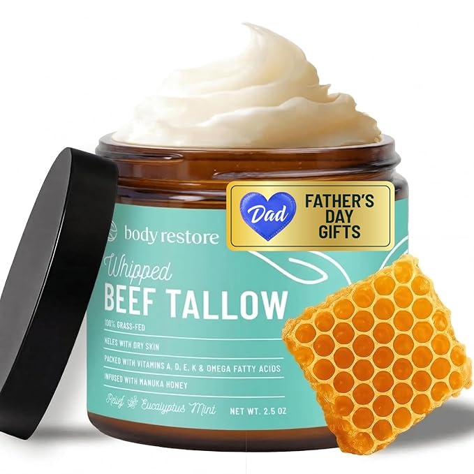 Body Restore Whipped Beef Tallow Balm – Fathers Day Gift for Dad from Daughter Son Wife, Grass Fed Face & Body Moisturizer, Birthday Gifts for Men, Self Care Spa Gifts – Eucalyptus