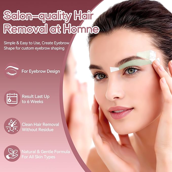 Facial Wax Strips Kit for Women – 80 Strips Hypoallergenic Eyebrow Wax Strips for Hair Removal Home Use + 5 Calming Oil Wipes, Suitable for All Skin Types