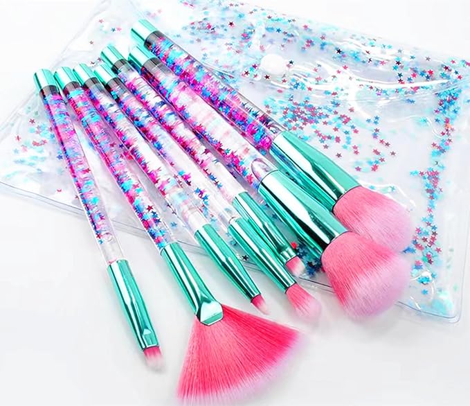 Glitter Makeup Brush Set for Teens, Unicorn Foundation Blush Fan Powder Lip Highlight Eye shadow Eyebrow Makeup Brushes Set with Liquid Flows for Girls Women Teen Kids Gift Present