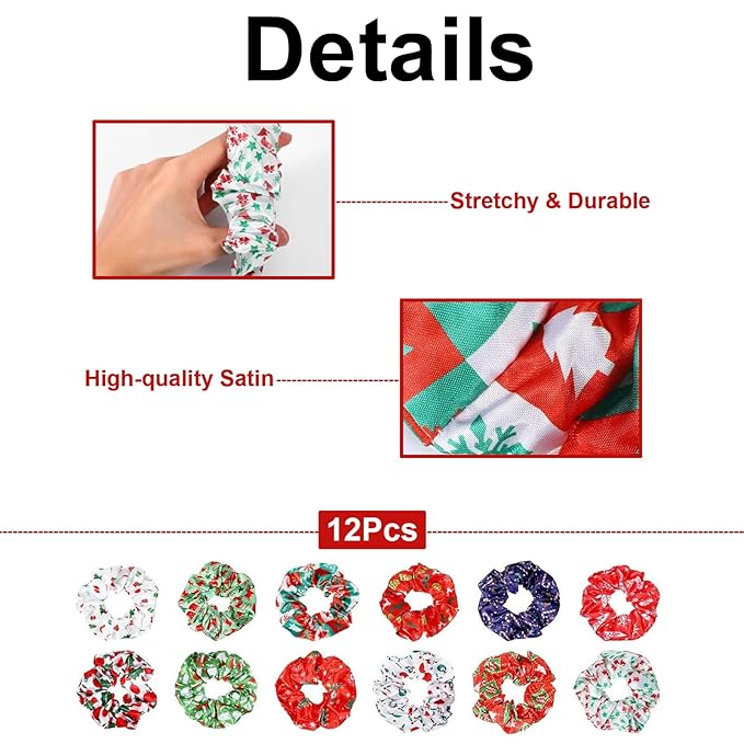 12Pcs Valentine's Hair Accessories for Women Teens Girls Kids, No Damage Satin Hair Scrunchies Red Green White Soft Hair Ties Thick/Thin Ponytail Holders, Party Holiday Stocking Stuffers Gift,BlueZOO