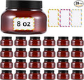 24 Pack 8 Oz Plastic Containers With Lids and Waterproof Label BPA Free - Refillable Transparent Cosmetic Containers for Body Butter,Sugar Scrubs,Cream,Lotions,Candy,Bath Salt (Brown, 8 oz)