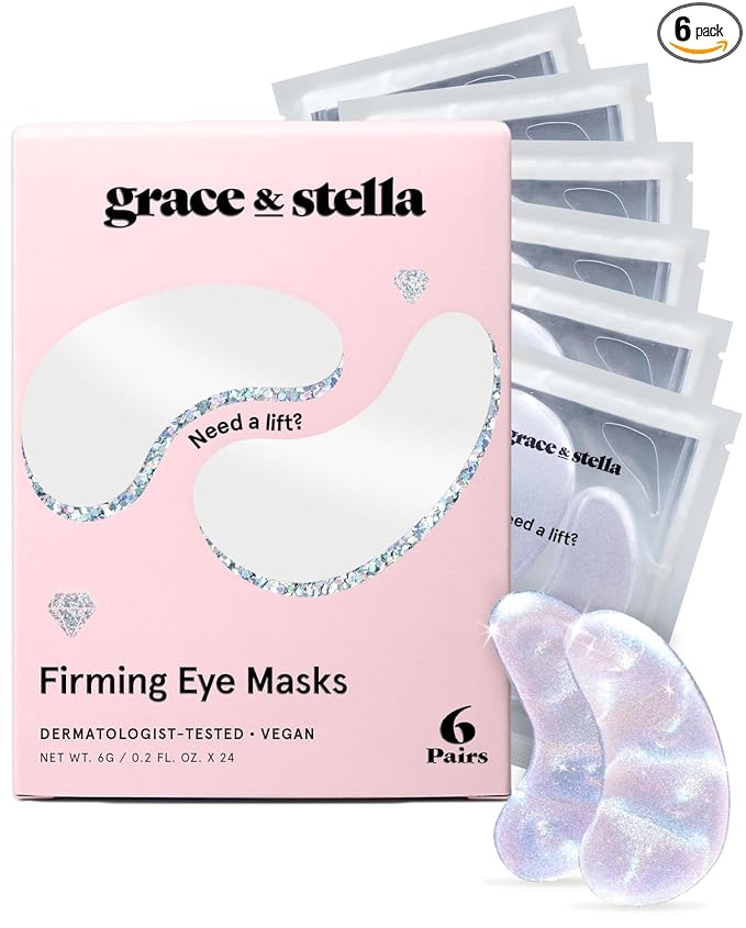 grace & stella Peptide Under Eye Patches with Niacinamide & Rice Extract - Firming Eye Masks for Dark Circles and Puffiness - Small Gifts for Women - Vegan, Cruelty-Free (White, 6 Pairs)