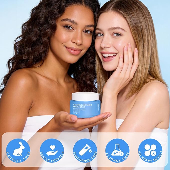 Hyaluronic Capsule Cream | Long-Lasting Lightweight Moisturizing Capsule Cream Gel Soothing Barrier Repair Glowing Skin | Ceramides Copper Peptides Panthenol | All Skin Types, 2.12 oz