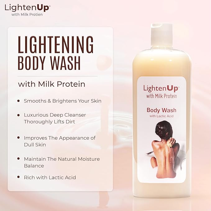 OMIC Lighten-Up LightenUp Lactic Acid Body Wash - 33.8 Fl oz / 1000 ml - Exfoliating Shower Gel, with Shea Butter, Coconut Oil, For All Skin Types