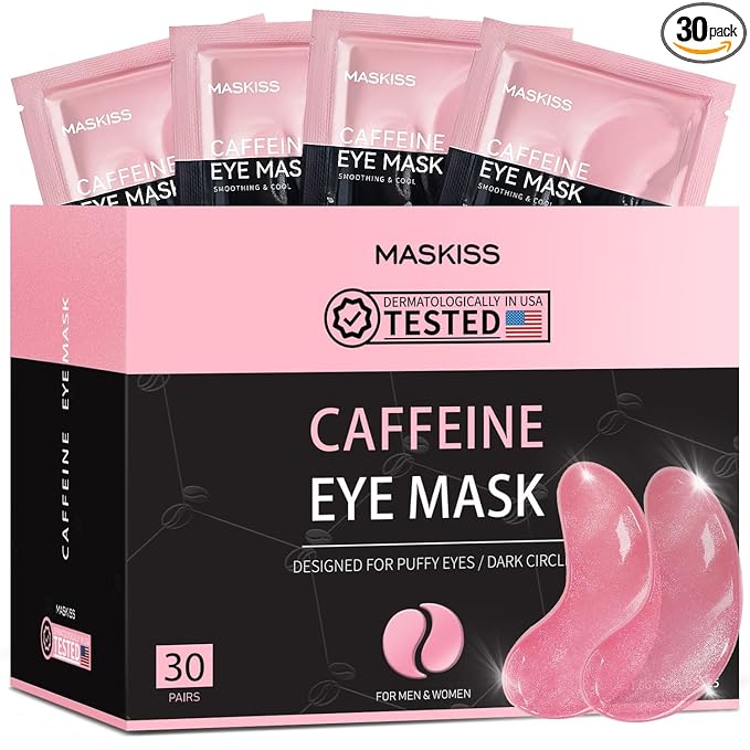 Maskiss Under Eye Patches (30 Pairs), Caffeine Eye Masks for Dark Circles Puffy Eyes Undereye Bags, Collagen Eye Patches for Wrinkles and Puffiness, Skin Care Gift for Her