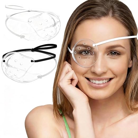 AMZVIO 2Pcs Eye Shield After Cataract Surgery,Clear Eye Protector with Adjustable Strap, Medical Eye Patches for Adults, Plastic Hard Protection Cover for Sleeping After Surgery (1 Black+1 White)