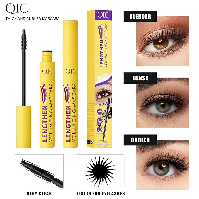 Volumizing & Lengthening Mascara - Waterproof, Smudge-Proof, Buildable Formula for Clump-Free Lashes - Adds Natural Volume & Length - Sweatproof, Long-Lasting, Curling - Easy to Apply