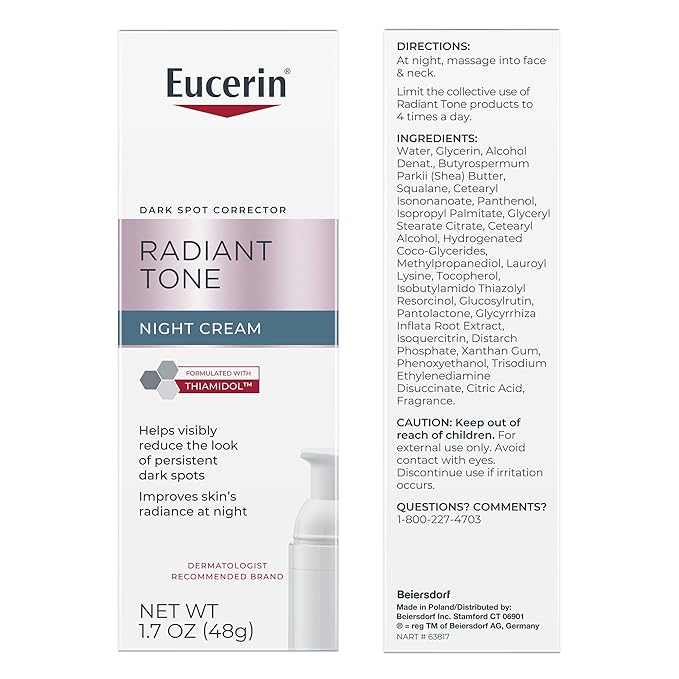 Eucerin Radiant Tone Night Cream, Dark Spot Corrector with Thiamidol, Night Moisturizer for Face, All Skin Types, 1.7 Oz Bottle