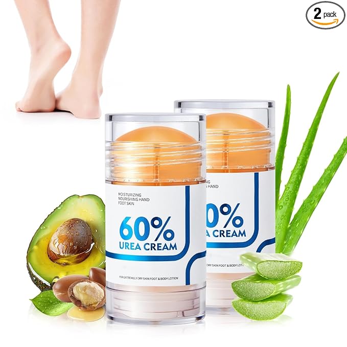 Foot Care Urea Cream Stick 60% Urea Deeply Moisturising with Rapid Absorption Nourishes Dry Skin Removes Dead Skin Suitable for Feet, Knees and Elbows 40g*2