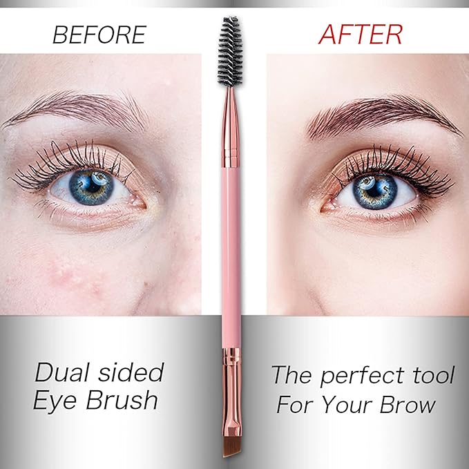 Duo Eyebrow Brush, Spoolie Brush and Angled Brow Brush Eyelash Brush for Eye Makeup. (5pcs, Pink)