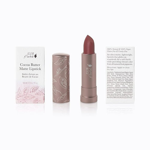100% PURE Cocoa Butter Matte Lipstick Full Stay All Day Coverage, Lasting Moisturizing & Softening Natural Lip Color for All Skin Tones, Vegan Fruit Pigmented Savanna (Pink Mauve Cocoa) - 0.15 oz