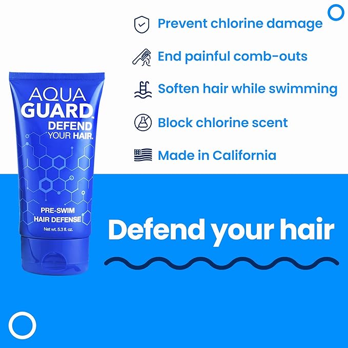 AQUA GUARD Pre-Swim Hair Defense | Protect Hair Before You Swim | Prevents Chlorine Damage + Softens Hair While Swimming | Made in California | Color Safe, Leaves Hair Smelling Great | 5.3 oz