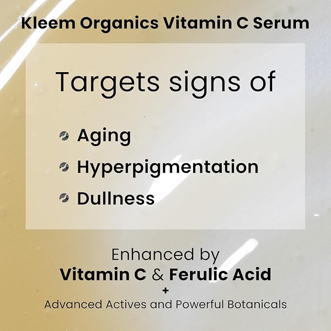 Kleem Anti Aging Vitamin C Serum for Face - Brightening Serum for Dark Spots, Age Spots, Wrinkles & Sun Damage - Face Serum with Hyaluronic Acid, Vitamin E & Aloe Vera - Dermatologist Tested, 1.7oz